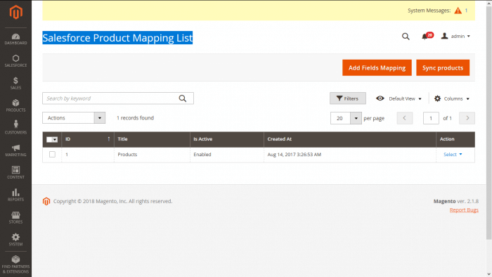 Salesforce Product Mapping List